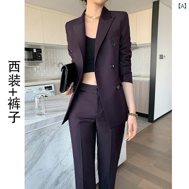 レディース ファッション おしゃれ 春夏 秋　冬 大人 上品 高級 マダム ミス ミセス プレゼント 婦人服　母 高級　上品　パープル　スーツ　英国ホワイト　カラー　制服