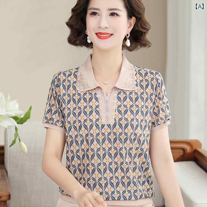 Rakuten - レディース ファッション おしゃれ 春夏 秋　冬 大人 上品 高級 マダム ミス ミセス プレゼント 婦人服　母 半袖　T　シャツ　西洋　襟　トップス　ワイド　　薄手　冷感　ブラウス