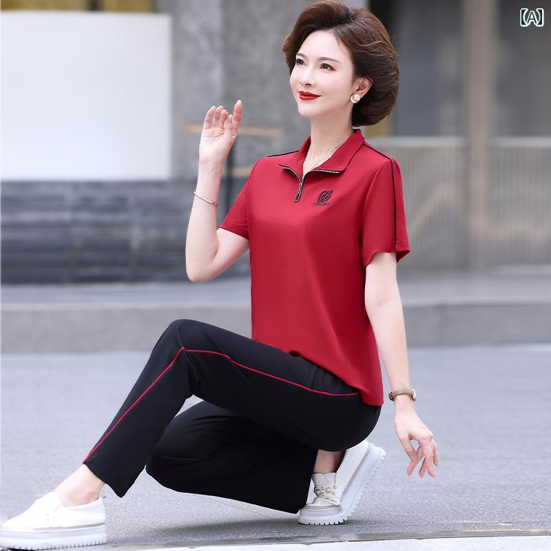 レディース ファッション おしゃれ 春夏 秋 冬 大人 上品 高級 マダム ミス ミセス プレゼント 婦人服 母 のお母さんの 夏 カジュアル スポーツウェア スーツ ファッション 女性 夏服 冷感 半袖 ツーピース スーツ