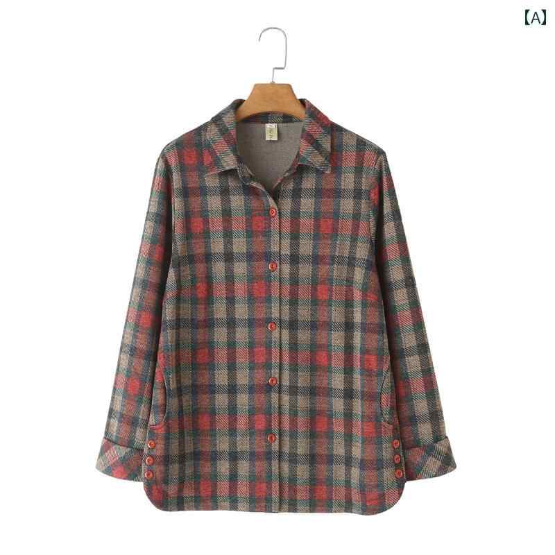 レディース ファッション おしゃれ 春夏 秋　冬 大人 上品 高級 マダム ミス ミセス プレゼント 婦人服　母 長袖　シャツ　ワイドドレス　スタイリッシュ　カジュアル　チェック柄　ジャケット