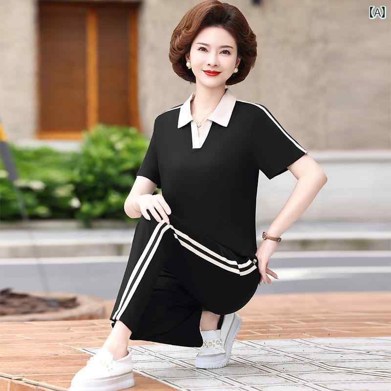 レディース ファッション おしゃれ 春夏 秋　冬 大人 上品 高級 マダム ミス ミセス プレゼント 婦人服　母 母　スポーツウェア　スーツ上品　半袖　T　シャツ　トップス　セット