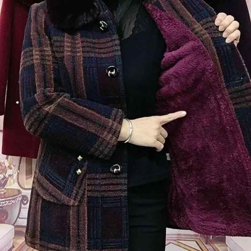 レディース ファッション おしゃれ 春夏 秋冬 大人 上品 高級 マダム ミス ミセス プレゼント 婦人 母 ベルベット コート 厚手 チェック柄 暖かい シンプル アウター チェック 裏起毛