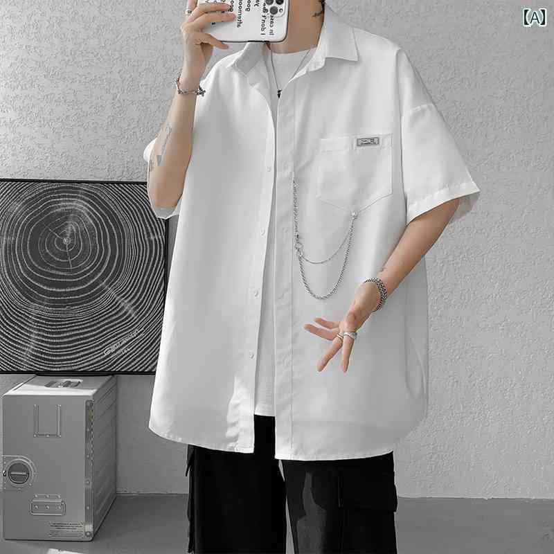 乐天商城 - メンズ ファッション 春夏 秋冬 かっこいい オシャレ モテ 男性用 紳士服 服 韓国 シンプル 大人 冷感　シャツ　半袖　薄手シンプル大きい　ジャケット