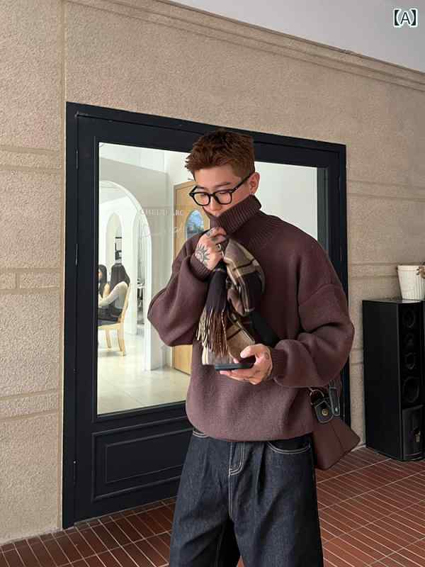 Knit Sweater - メンズ ファッション 春夏 秋冬 かっこいい オシャレ モテ 男性用 紳士服 服 韓国 シンプル 大人 　コットン　ウール　ミルク　シルケット　ブレンド　ハイネック　セーター　暖かい　ニット