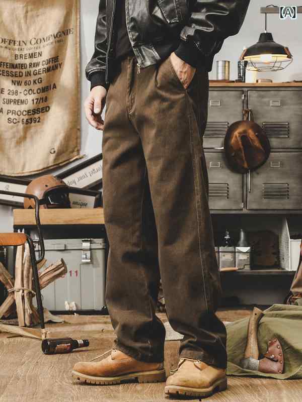 メンズ ファッション 春夏 秋冬 かっこいい オシャレ モテ 男性用 紳士服 服 韓国 シンプル 大人 アメリカン　レトロ　オーバー　オール　ウォッシュ　ストレート　パンツ　パンツ