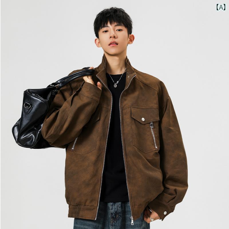 乐天商城 - メンズ ファッション 春夏 秋冬 かっこいい オシャレ モテ 男性用 紳士服 服 韓国 シンプル 大人 アメリカン　ストリート　フライト　ジャケット　ワークウェア　ジャケット