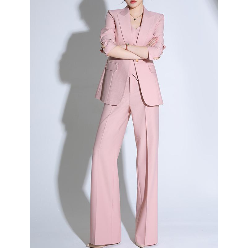 レディース ファッション おしゃれ 春夏 秋 冬 大人 上品 高級 マダム ミス ミセス プレゼント 婦人 母 ライト ピンク 美白 エイジング スーツ ベスト ワイド レッグ パンツ セット スーツ 美容 業界 仕事