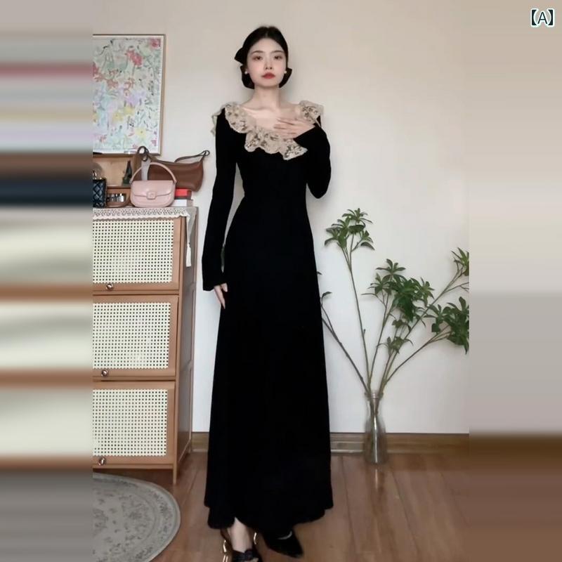 乐天商城 - レディース ファッション おしゃれ 春　夏　 秋　冬 大人　上品　高級　マダム　ミス　ミセス　プレゼント　婦人　母　ブラック　ニット　長袖セット　ロング