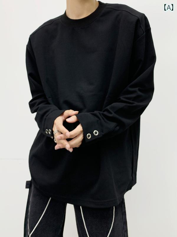 クルー ネック 長袖 T シャツ スタイリッシュ 袖口 フィット ベーシック トップス ベース レイヤー