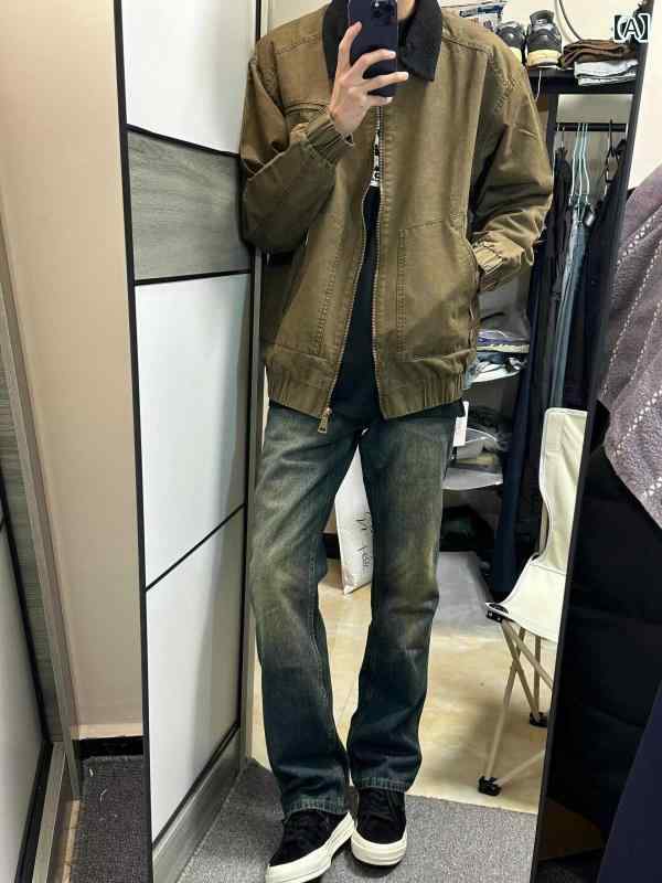 男性用 レトロ ダーク スリムフィット ジーンズ ナロー カット スリムフィット シンプル ダメージ ウォッシュ 快適 ユニセックス
