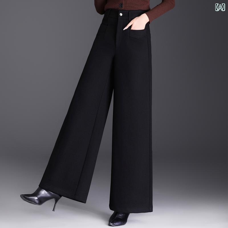 Capri Pants - レディース ファッション 春夏 秋冬 かわいい オシャレ ウール　ワイド　レッグ　パンツ　レディースパンツ　　ストレート　カジュアル　パンツ　ハイウエスト　ビッグ　パンツ