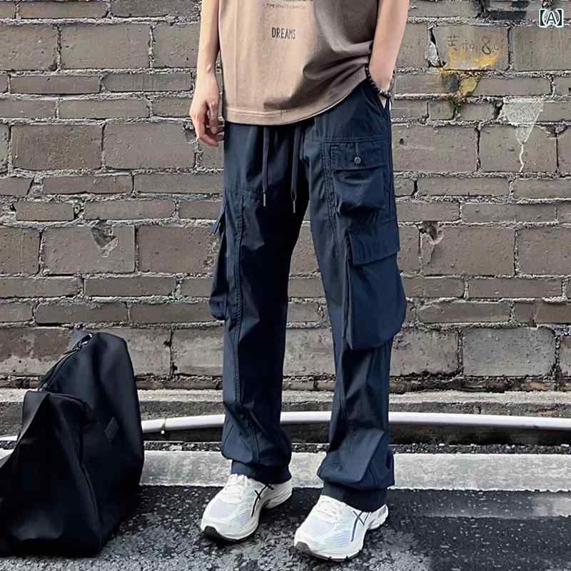 メンズ ファッション 春夏 秋冬 かっこいい オシャレ モテ 男性用 紳士服 服 韓国 シンプル 大人 　ストレート　レッグ　ストリート　アメリカン　ブラック　パラ　トラウザーパンツ