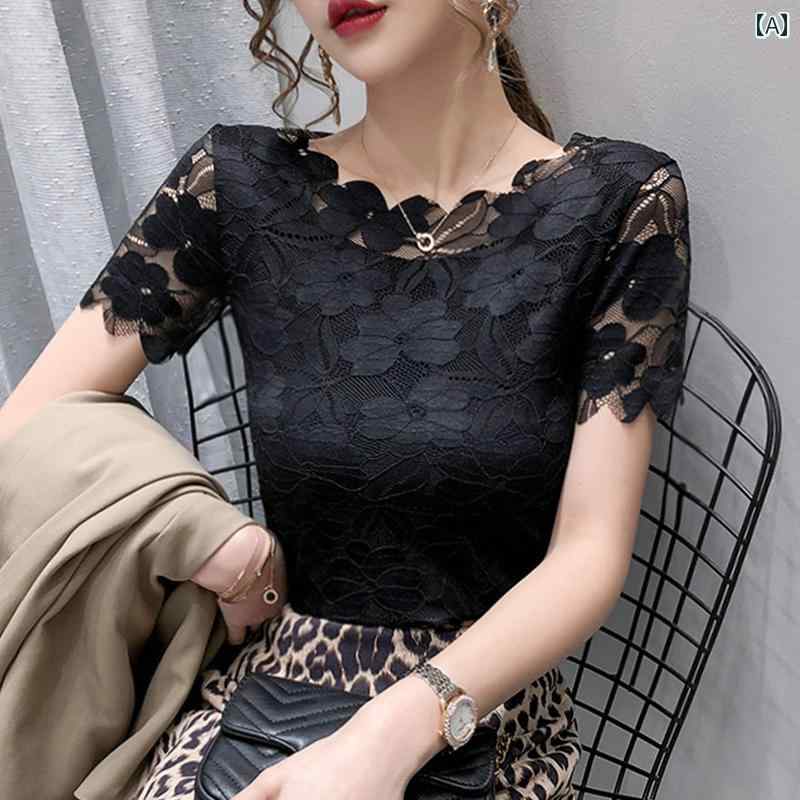 レディース ファッション 春夏 秋冬 かわいい オシャレ ぴったり　レディースレース　半袖　トップス　クロシェ　編み　透かし　編み　メッシュ　ベース　レイヤー　セクシー　スタイリッシュ　ブラウス
