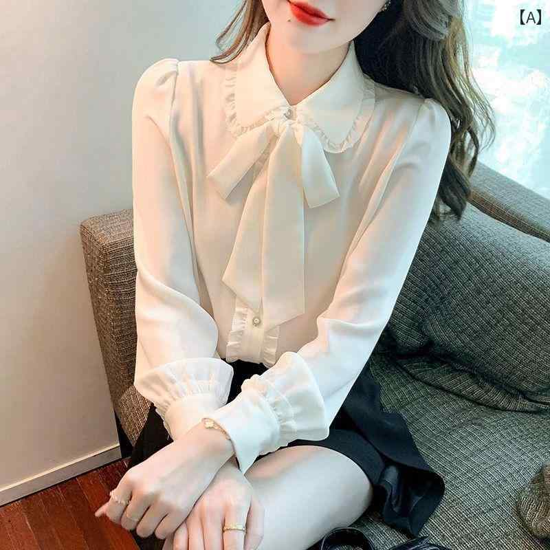 樂天商城 - レディース ファッション 春夏 秋冬 かわいい オシャレ レディース　長袖　ブラウス　蝶　ネクタイスタイル　ゆったり　フィット　感エレガント　シフォンシャツ