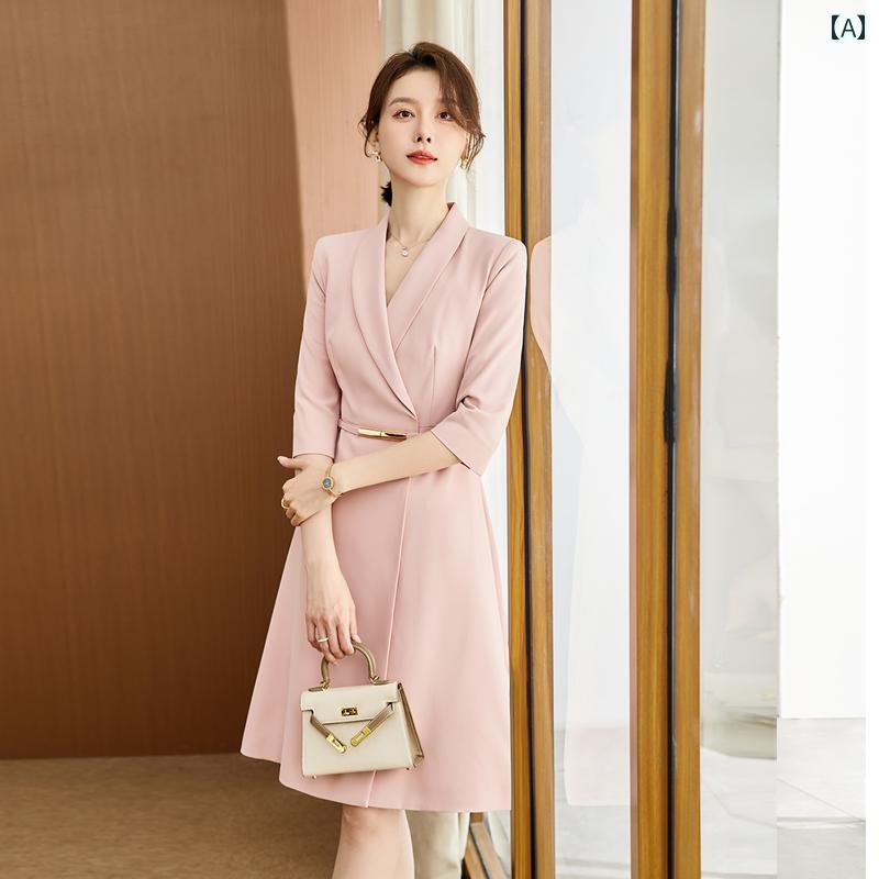 レディース ファッション 春夏 秋冬 かわいい オシャレ スーツ　ドレス　レディース　ピンク　プロ　スカート　フォーマル　ビューティーサロン　フロント　デスク　スリムフィット