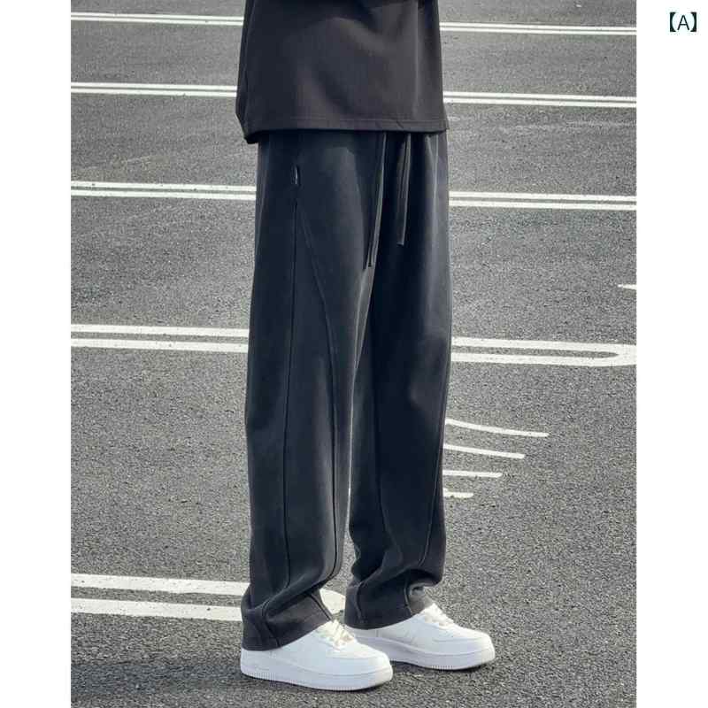 Rakuten - メンズ ファッション 春夏 秋冬 かっこいい オシャレ モテ 男性用 紳士服 服 韓国 シンプル 大人 アスレチック　スウェットパンツ　スタイル　アメリカン　レトロ　バナナ　パンツ　快適　カーブ　スリットパンツ　ドレープ　ストレート　レッグ　パンツ　スタイル