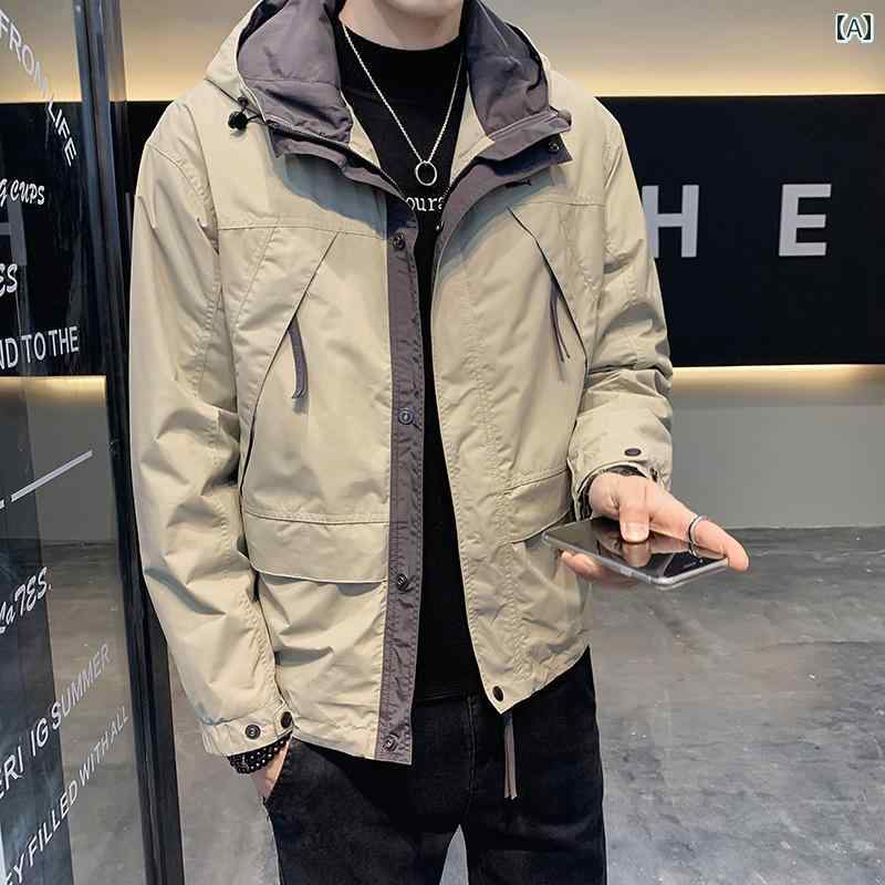 Rakuten - メンズ ファッション 春夏 秋冬 かっこいい オシャレ モテ 男性用 紳士服 服 韓国 シンプル 大人 ウィンドブレーカー　ダブルレイヤー　フード　ワークジャケット　トップス