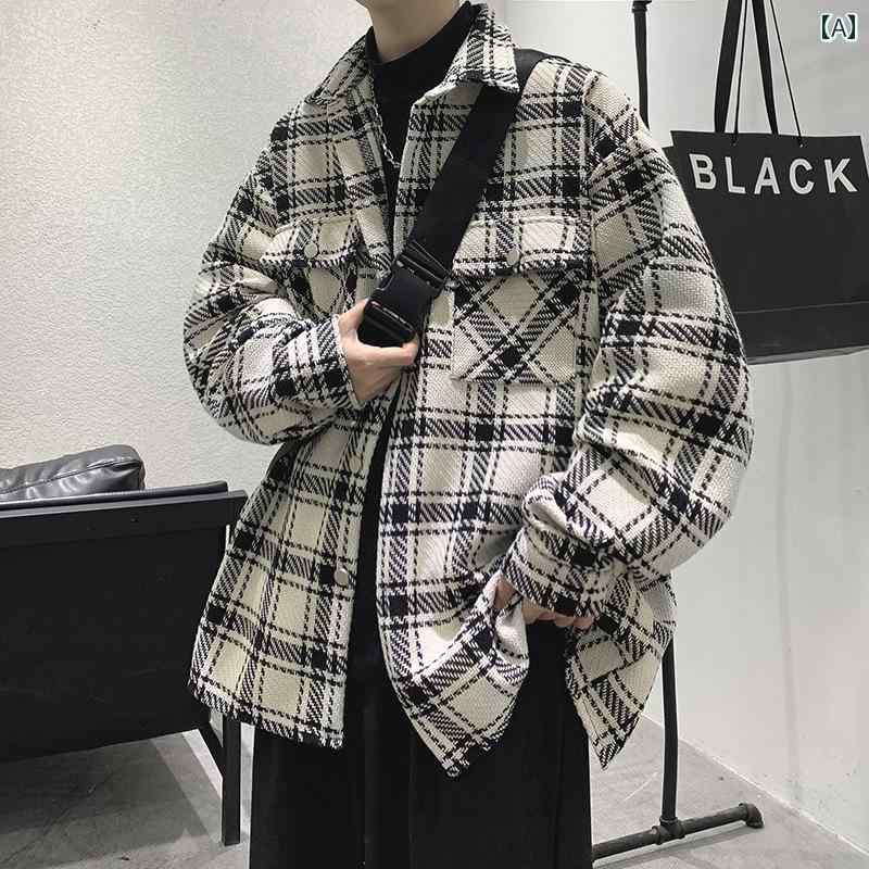 Rakuten - メンズ ファッション 春夏 秋冬 かっこいい オシャレ モテ 男性用 紳士服 服 韓国 シンプル 大人 チェック柄　フリース　裏地　ジャケット　ゆったり　フィット　大きめ　サイズ千鳥格子　シャツ　ジャケット