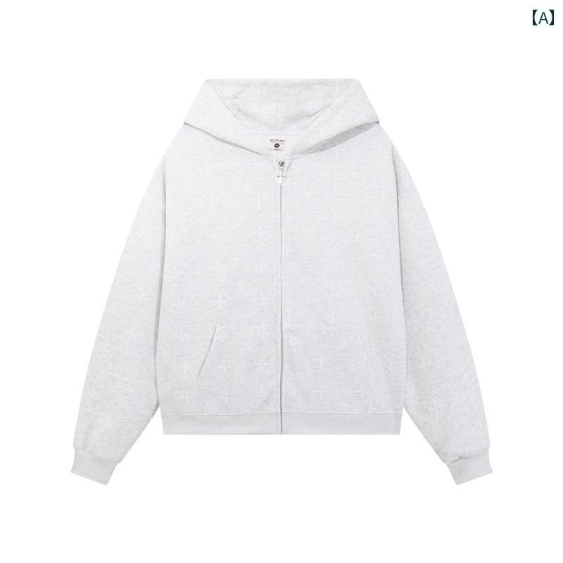 メンズ ファッション 春夏 秋冬 かっこいい オシャレ モテ 男性用 紳士服 服 韓国 シンプル 大人 アメリカン　クロス　プリント　カーディガン　ジッパー　スウェットシャツ　パーカージャケット