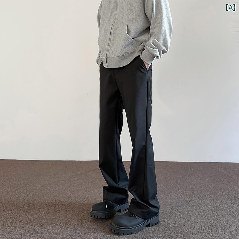 メンズ ファッション 春夏 秋冬 かっこいい オシャレ モテ 男性用 紳士服 服 韓国 シンプル 大人 アメリカン　ストリート　クリーン　フィット　シルエット　トラウザー　ズ　ブラック　トラウザー　ズ　フレア　ストレート　レッグ　トラウザー　ズ