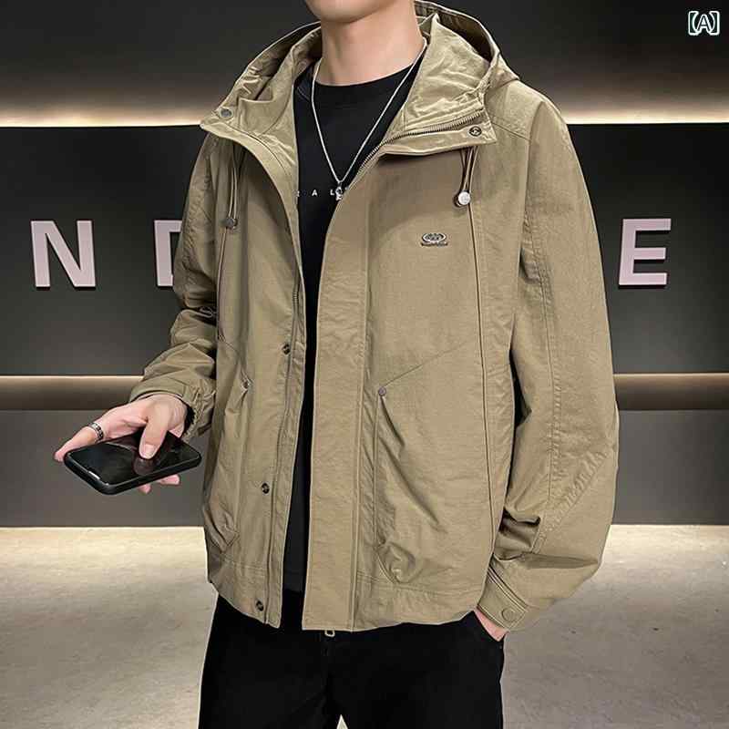 乐天商城 - メンズ ファッション 春夏 秋冬 かっこいい オシャレ モテ 男性用 紳士服 服 韓国 シンプル 大人 フード メンズ スタイリッシュジャケット 快適 アウターウェア