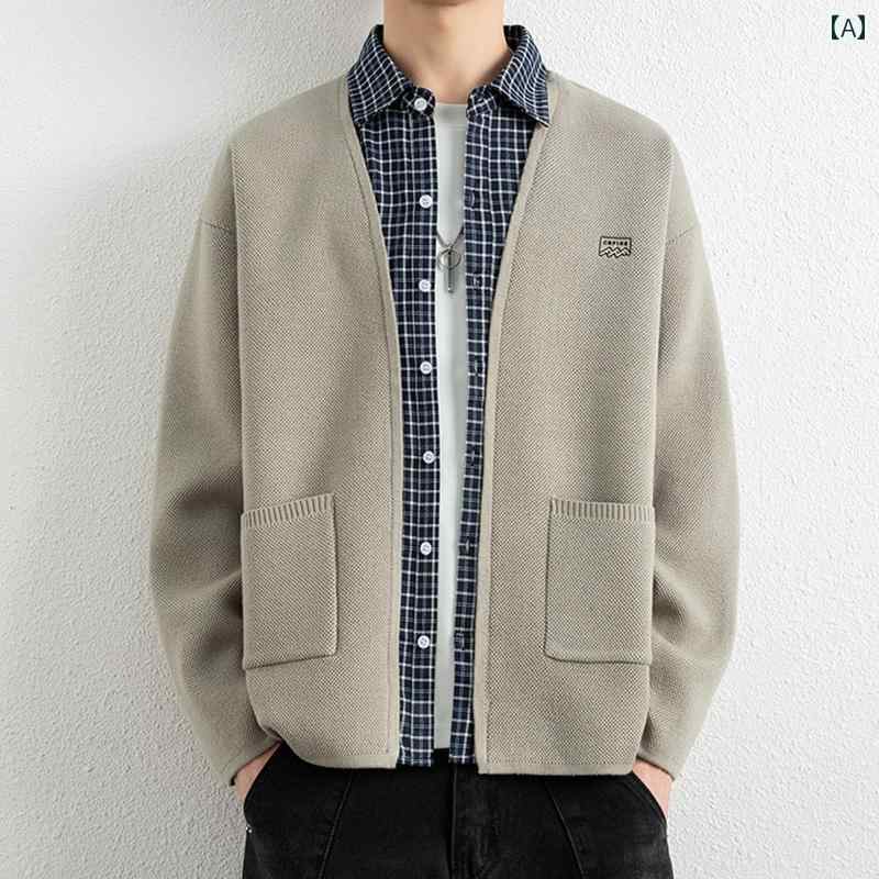 乐天商城 - メンズ ファッション 春夏 秋冬 かっこいい オシャレ モテ 男性用 紳士服 服 韓国 シンプル 大人 高級 フェイク ツーピース ニットカーディガン メンズジャケット セーター ジャケット