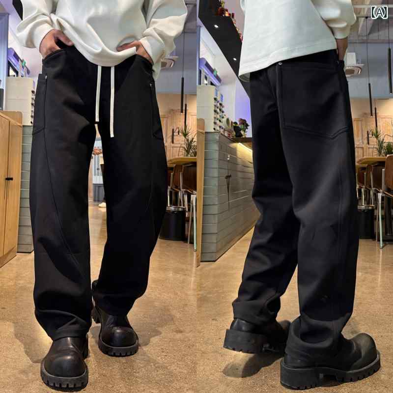 樂天商城 - メンズ ファッション 春夏 秋冬 かっこいい オシャレ モテ 男性用 紳士服 服 韓国 シンプル 大人 パッチワーク フリース 裏地メンズカジュアル パンツ 大きい ポケット カーゴ ストレート レッグ フィット ワイド レッグ カーブド パンツ