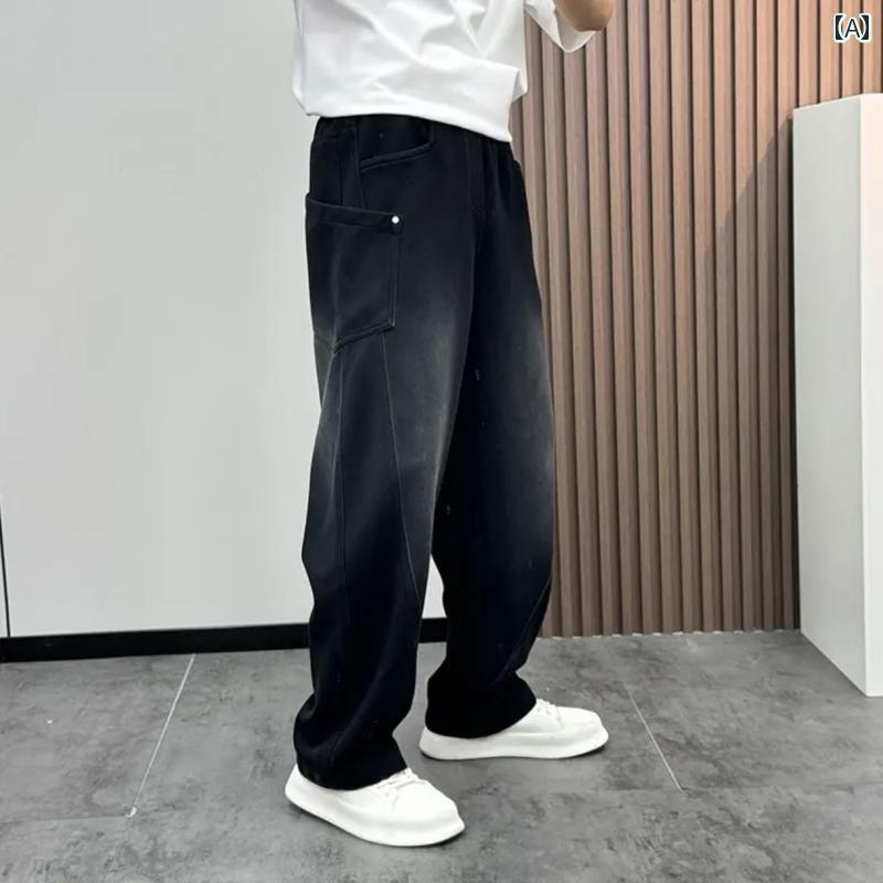 メンズ ファッション 春夏 秋冬 かっこいい オシャレ モテ 男性用 紳士服 服 韓国 シンプル 大人 アメリカン ストリート ストレート レッグ カーブレード パンツ メンズ： ハイエンド ワイド レッグ フィット 快適 スポーティ カジュアル パンツ
