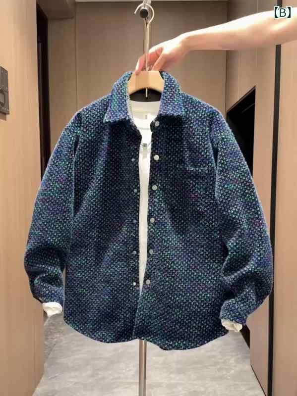 メンズ ファッション 春夏 秋冬 かっこいい オシャレ モテ 男性用 紳士服 服 韓国 シンプル 大人 織り チェック柄 ジャケット メンズ フィット カップル カジュアル スワロー テイル シャツメンズ 2