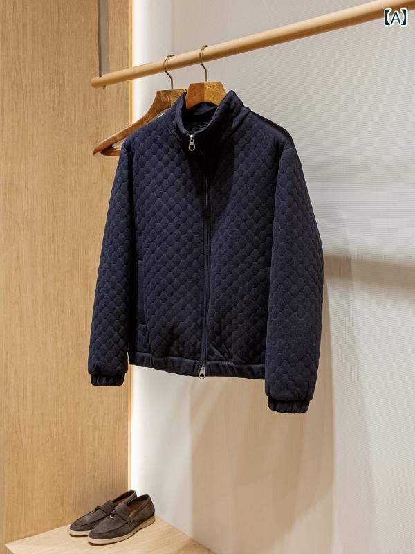 メンズ ファッション 春夏 秋冬 かっこいい オシャレ モテ 男性用 紳士服 服 韓国 シンプル 大人 ニット ウール ブレンド キルティング コットン ボンバー メンズ スタンドカラー ジャケット