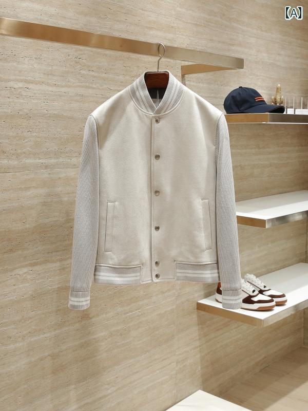 乐天商城 - メンズ ファッション 春夏 秋冬 かっこいい オシャレ モテ 男性用 紳士服 服 韓国 シンプル 大人 スエード ニット スリーパッチワーク メンズ ベースボール カラー ジャケット