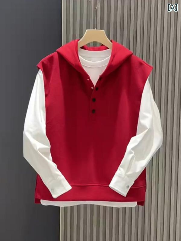 乐天商城 - メンズ ファッション 春夏 秋冬 かっこいい オシャレ モテ 男性用 紳士服 服 韓国 シンプル 大人 メンズ高級 カジュアル スポーツ フード スウェットシャツ ベスト フィット