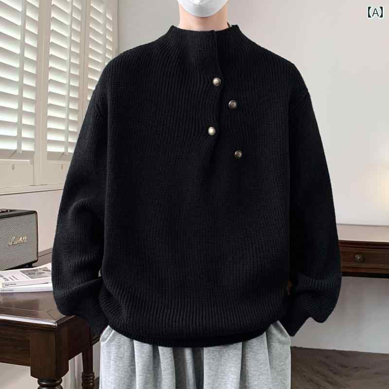 Rakuten - メンズ ファッション 春夏 秋冬 かっこいい オシャレ モテ 男性用 紳士服 服 韓国 シンプル 大人 メンズボタン ダウン タートルネックセーター ティーンエイジャー カジュアル ニットウェア