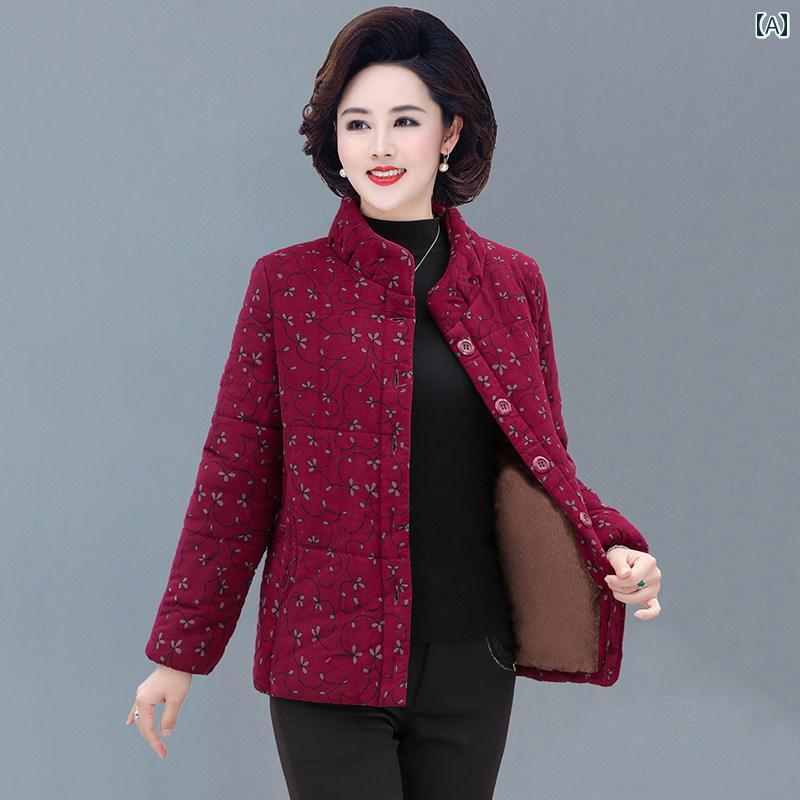 乐天商城 - レディース ファッション 春夏 秋冬 かわいい オシャレ 韓国 用ショート 丈 厚手 フリース 綿 コートジャケット 花柄入り 祖母 レディース