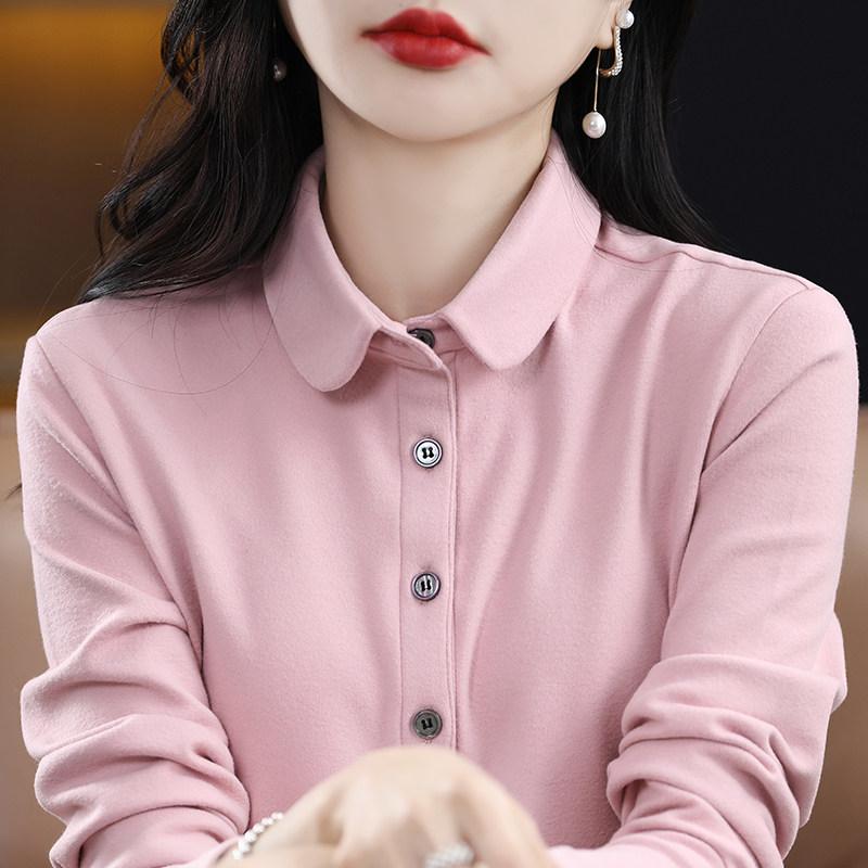 乐天商城 - レディース ファッション 春夏 秋 冬 かわいい オシャレ 韓国 フレンチレイヤード ベルベット シャツ トップス 暖かいンナーウェア 綿 レイヤリング シャツ 起毛