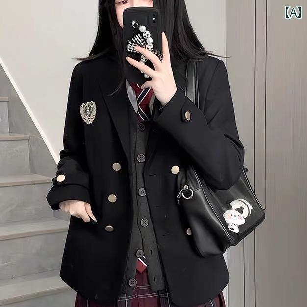 レディース ファッション 春夏 秋冬 かわいい オシャレ 韓国 JK ジャケット プレッピー スタイル セット 重ね着 ウエスト 締め スリーピース 黒 JK