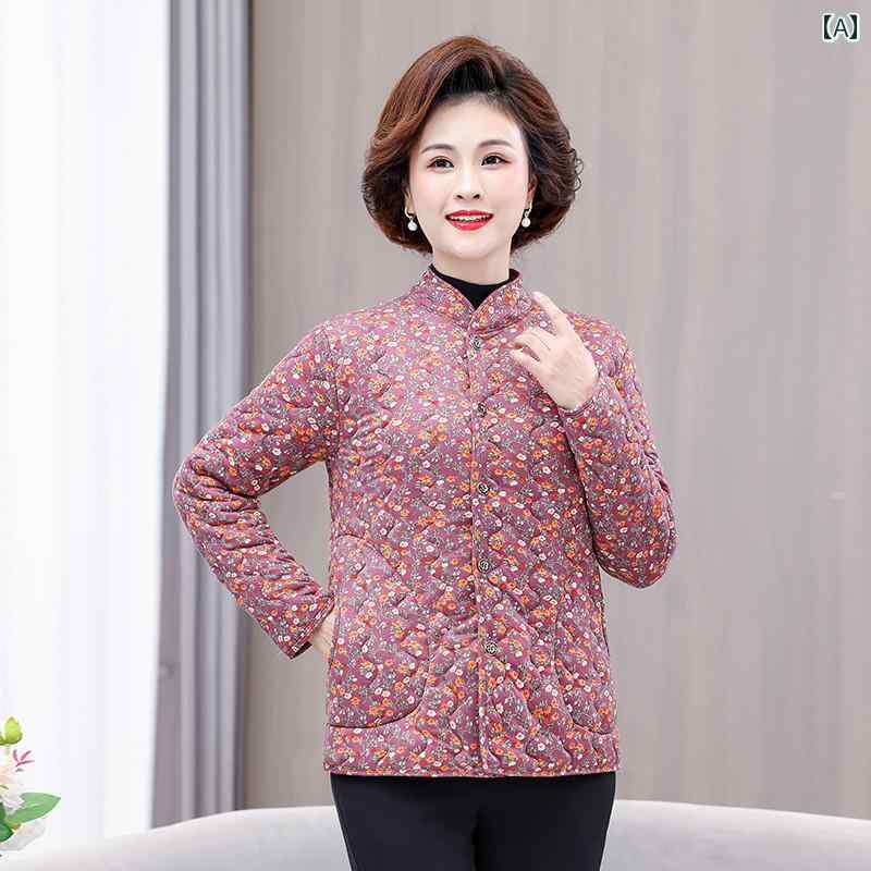 乐天商城 - レディース ファッション 春夏 秋冬 かわいい オシャレ 韓国 お母さん 暖かい ショート コッコート アウターウェア 綿入り ジャケット 高齢 フリース 裏地 綿入り ジャケット