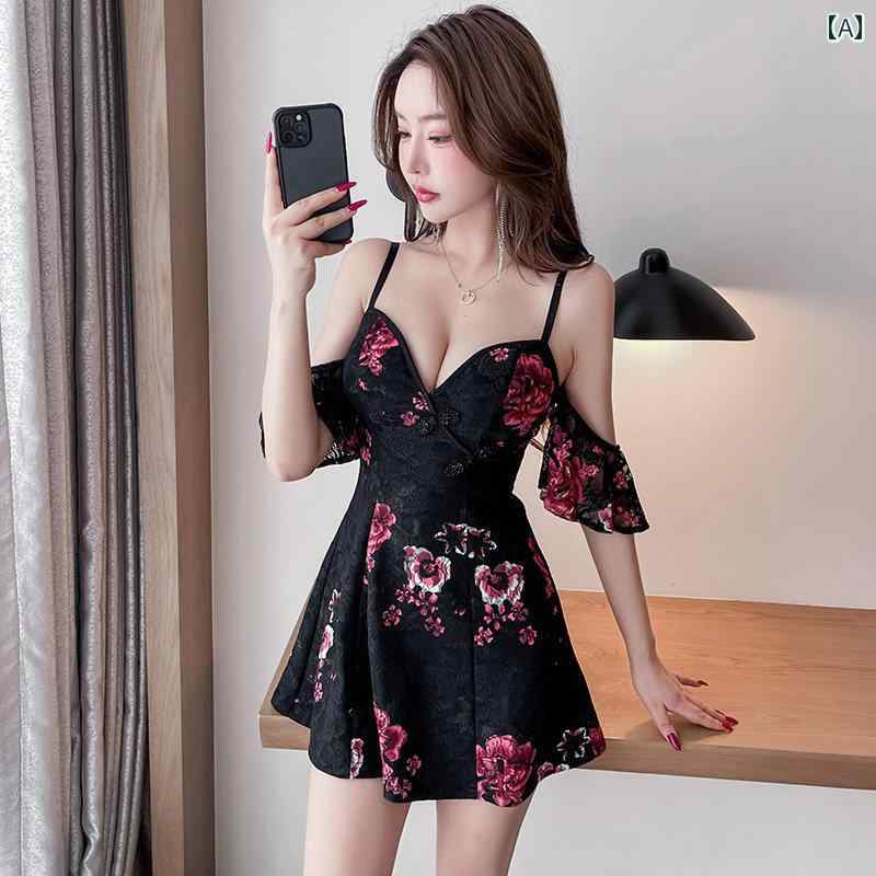 レディース ファッション 春夏 秋冬 かわいい オシャレ 韓国 ナイトクラブ ドレス 若々しく エレガント スリム 胸元 強調 ホルター ドレス