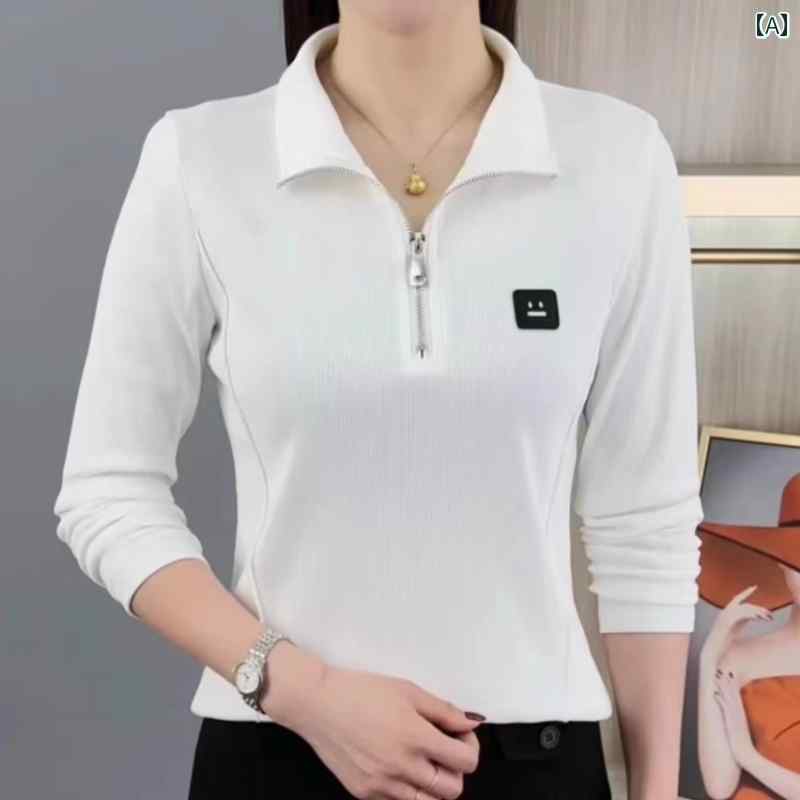 レディース ファッション 春夏 秋冬 かわいい オシャレ 韓国 トップス ジップアップ カラー アンダー シャツ 無地 カジュアル 長袖 トップス T シャツ ブラウス