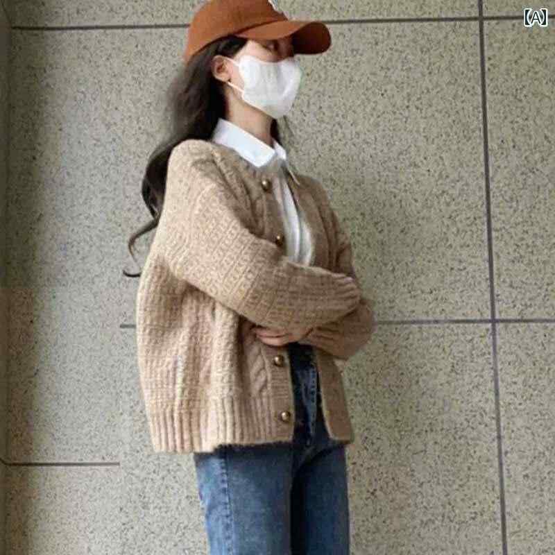 乐天商城 - レディース ファッション 春夏 秋冬 かわいい オシャレ 韓国 優しく　柔らかい　セーター　ニットカーディガン　ショート　ラウンドネックトップス