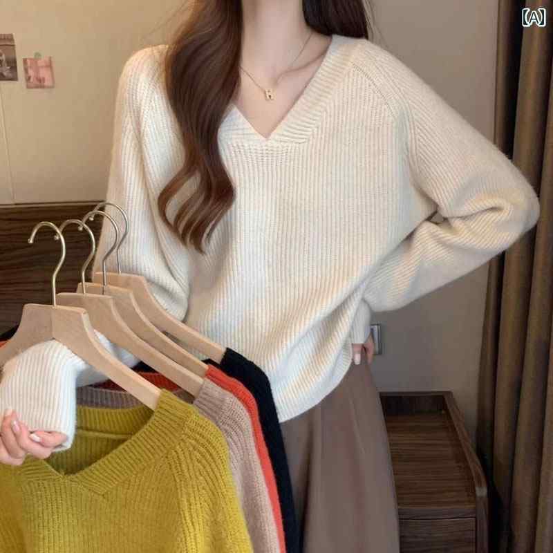 レディース ファッション 春夏 秋冬 かわいい オシャレ 韓国 オフショルダー　シック　ベース　レイヤー　セーター　小柄　女性　高級　Vネック　トップ