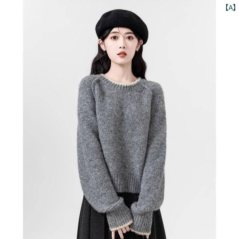 樂天商城 - レディース ファッション 春夏 秋冬 かわいい オシャレ 韓国 女性　プレッピー　カジュアル　セーター　グレー　プチトップ