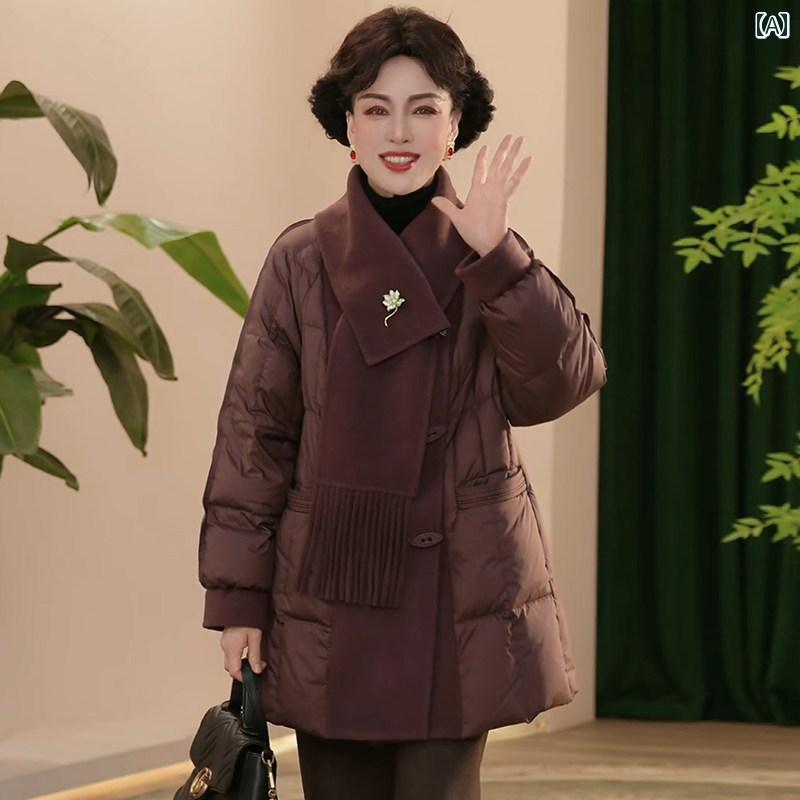 Rakuten - レディース ファッション 春夏 秋冬 かわいい オシャレ 韓国 ミドル丈　ジャケット　スカーフ　襟　ダウン　暖かい　ダウン