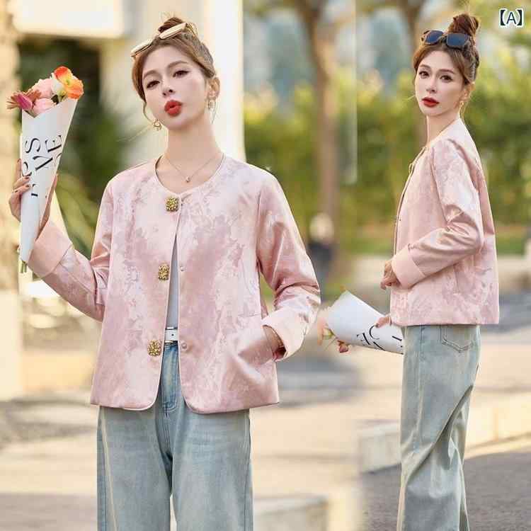 Wear （Martial Arts） - レディース ファッション 春夏 秋冬 かわいい オシャレ 韓国 　新型　ラウンドネック　ジャカード　ビーズ　ヘビー　アセテート　ショート　ジャケット　小　香