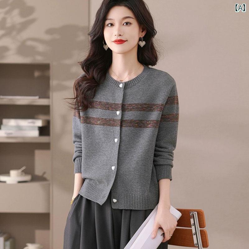 レディース ファッション 春夏 秋冬 かわいい オシャレ 韓国 ラウンドネックニットカーディガン　フィット　スリミング　快適　セーター　小柄も　似合う　トップス