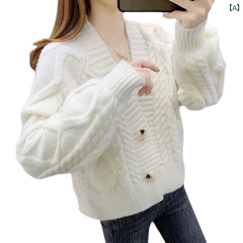 Rakuten - レディース ファッション 春夏 秋冬 かわいい オシャレ 韓国 セーター　カーディガン　ケーブル　ニットカーディガン　フィット　ショートアウター