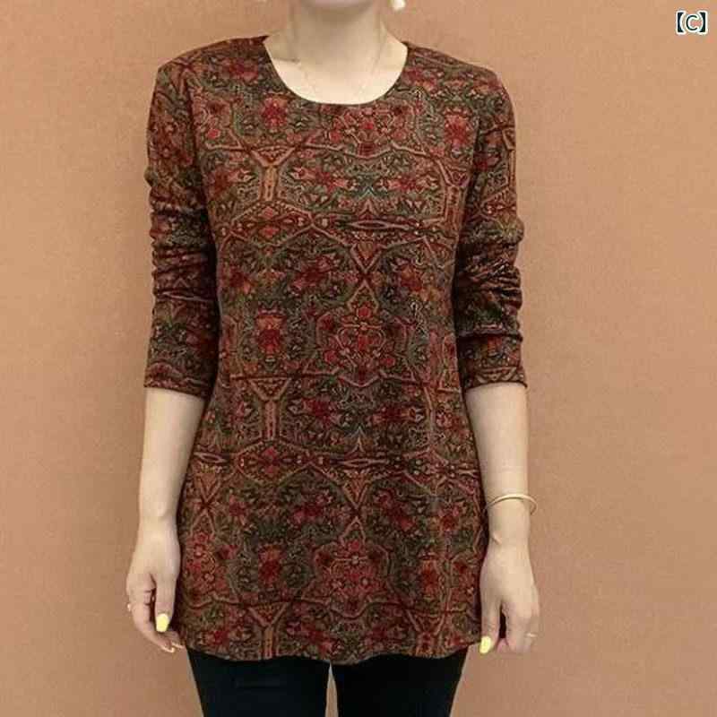 レディース ファッション 春夏 秋冬 かわいい オシャレ 韓国 ベース　レイヤー　シャツ高弾性　ロング　プリント　高女性　レトロ　長袖　トップス 3