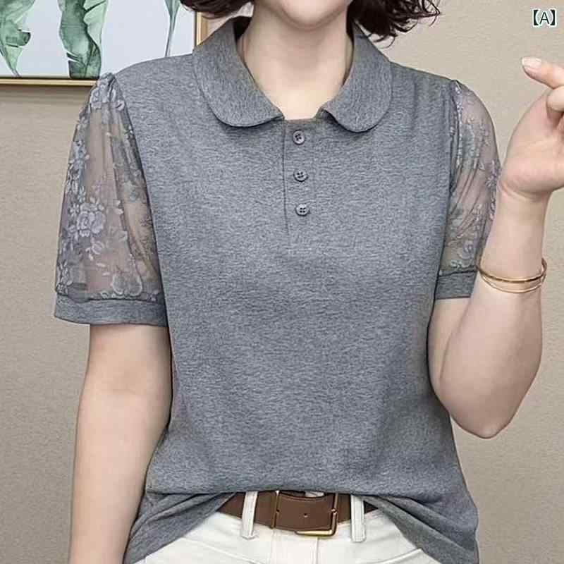 レディース ファッション 春夏 秋冬 かわいい オシャレ 韓国 スタイリッシュ　快適　若々しく　スリム　レース　カラー　半袖　T　シャツ