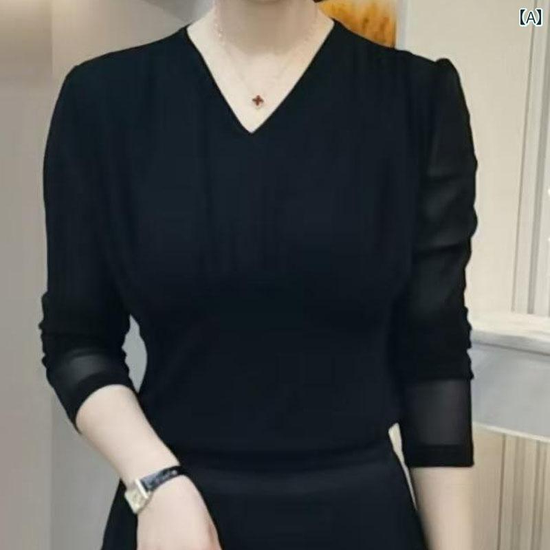レディース ファッション 春夏 秋冬 かわいい オシャレ 韓国 快適　フィット　感　エレガント　Vネック　トップス　スリム　フェミニン　T　シャツ
