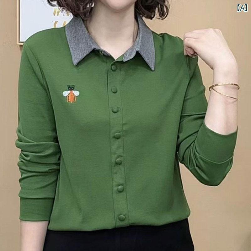 レディース ファッション 春夏 秋冬 かわいい オシャレ 韓国 スタイリッシュ　エレガント　快適　若々しく　女性　スリミング　長袖　ベース　レイヤー　トップ　ママ　カラー　ブロック　シャツ